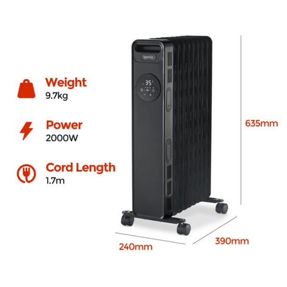 Igenix IG2621BL 2KW Digital Control Black Oil Filled Radiator