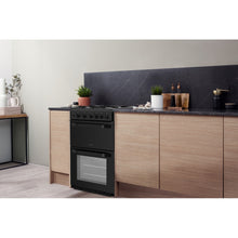 Load image into Gallery viewer, Hotpoint HD5G00KCB Black 50cm Twin Cavity Oven Grill Gas Cooker
