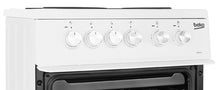 Load image into Gallery viewer, Beko KD531AW 50cm Twin Cavity Electric Cooker Solid Plate Hob
