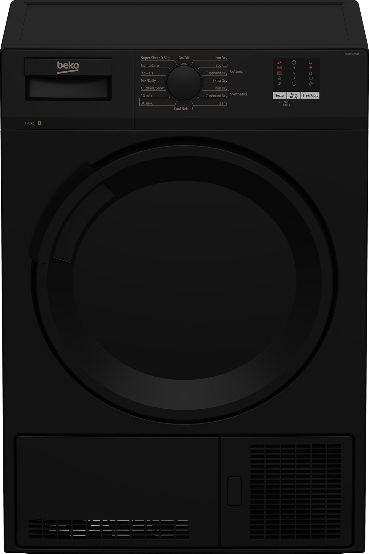 Beko DTLCE80051B Black 8kg Condenser Tumble Dryer - B Energy Rated