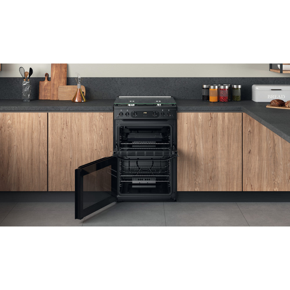Hotpoint HDM67G0CCB Black Double Oven Gas Cooker