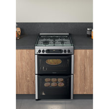 Load image into Gallery viewer, Hotpoint HDM67G0CCX Inox Silver Double Oven Gas Cooker
